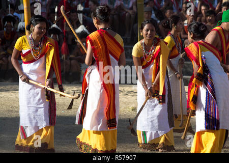 Naga Heritage Village, Kohima. Women performers at Hornbill Festival Stock Photo