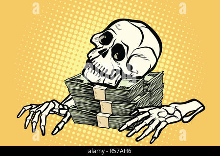 skeleton skull dollar money, wealth and greed Stock Photo