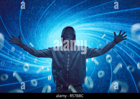 Hooded man with mask expression Stock Photo