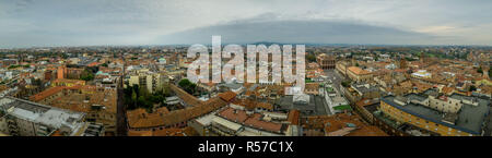 Aerial panorama view of the Adriatic beach town Rimini in the winter with the ancient Tiberius bridge, Sismondo Malatesta castle and Gothic  city hall Stock Photo