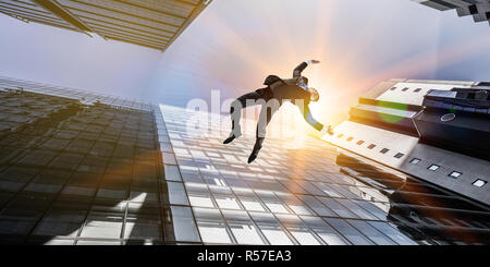 Businessman committing suicide. Mixed media Stock Photo