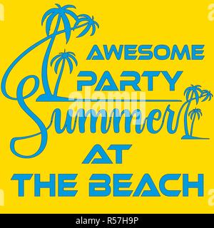 Summer Beach Party Template, Banner or Flyer Shirt Typography design with illustration of palm trees Stock Vector
