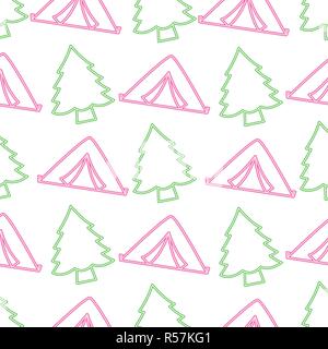tent and pine tree neon camping pattern vector illustration Stock Vector