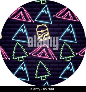 camping tent backpack tree mountain background vector illustration Stock Vector