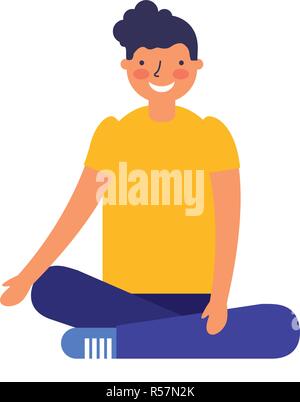 smiling boy sitting crossed legs vector illustration Stock Vector