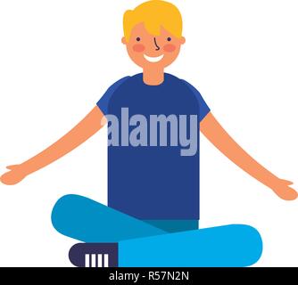 smiling boy sitting crossed legs vector illustration Stock Vector