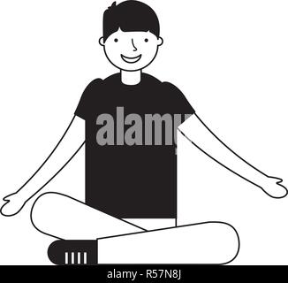 smiling boy sitting crossed legs vector illustration Stock Vector