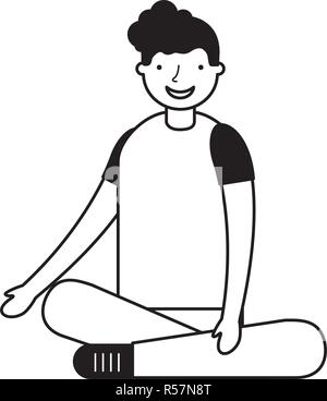 smiling boy sitting crossed legs vector illustration Stock Vector