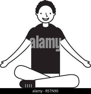 smiling boy sitting crossed legs vector illustration Stock Vector