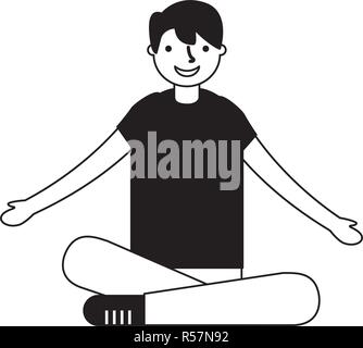 smiling boy sitting crossed legs vector illustration Stock Vector