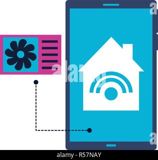 cellphone control air conditioner smart home vector illustration Stock Vector