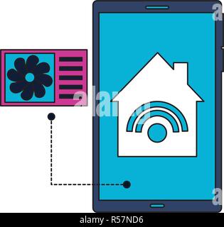 cellphone control air conditioner smart home vector illustration Stock Vector