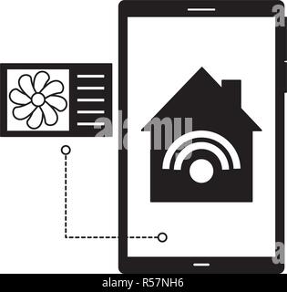 cellphone control air conditioner smart home vector illustration Stock Vector