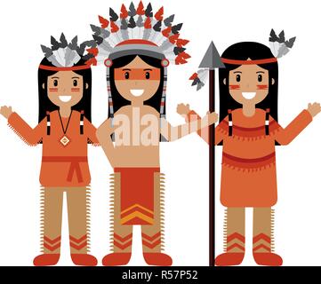 native american character warriors with weapon vector illustration Stock Vector