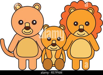 cute family lions animals cartoon Stock Vector