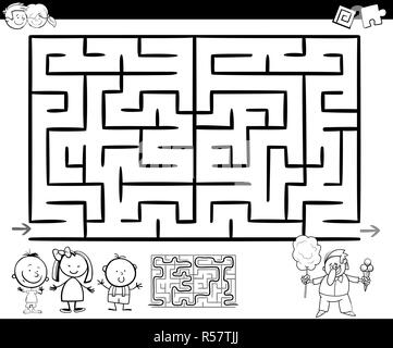 maze or labyrinth game coloring page Stock Photo