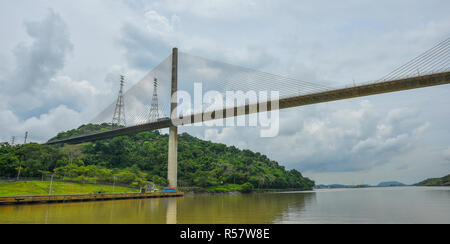 Centennial Bridge, Puente Centenario, over Panama Canal, built to augment the Bridge of the Americas and replace it as Pan- American Highway route. Stock Photo