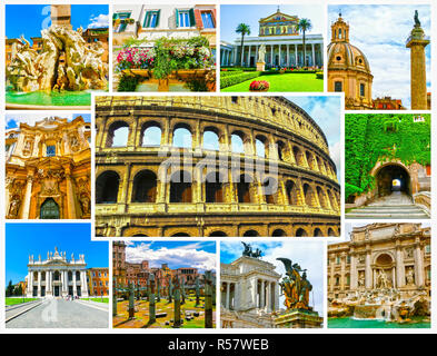 The collage from best views of Rome, Italy Stock Photo
