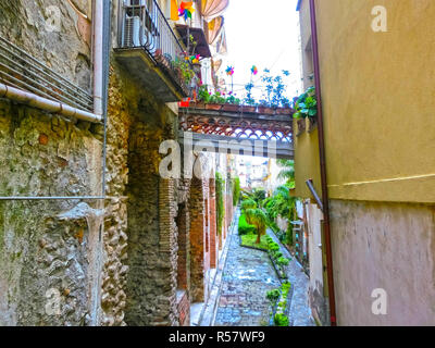 View over the street in Taormina, Sicily, Italy, Europe Stock Photo