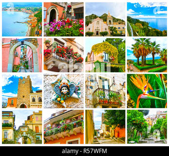 View over the street in Taormina, Sicily, Italy, Europe Stock Photo