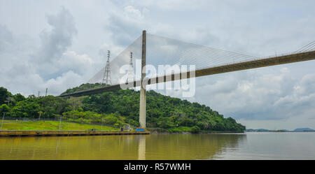 Centennial Bridge, Puente Centenario, over Panama Canal, built to augment the Bridge of the Americas and replace it as Pan- American Highway route. Stock Photo