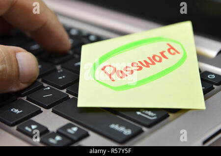 Password written on yellow note Stock Photo