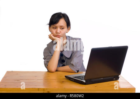 Business Woman Stress Using Laptop on White Background Stock Photo