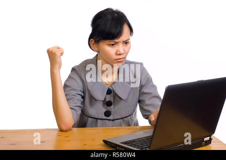 Business Woman Stress Using Laptop on White Background Stock Photo