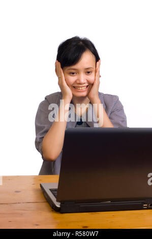 Business Woman Stress Using Laptop on White Background Stock Photo