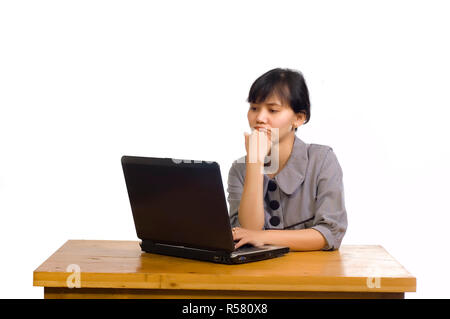 Business Woman Stress Using Laptop on White Background Stock Photo