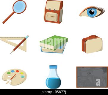 Set of School Supplies Icon and Logo. Isolated design element. Vector Cartoon illustration. Stock Vector