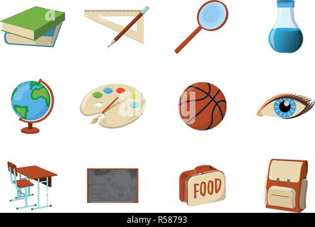 Set of School Supplies Icon and Logo. Isolated design element. Vector Cartoon illustration. Stock Vector