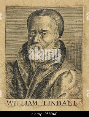 William Tindall.'  Portrait of William Tyndale or Tindale. C.1494-1536. English scholar and translator of the Bible into English. A leading figure in Protestant reform.   In 1536 he was convicted of heresy and executed by strangulation, after which his body was burnt at the stake. The newe Testament, dylygently corrected and compared with the Greke by Willyam Tindale: and fynesshed in the yere of oure Lorde God A.M.D. Anwerp [sic] : Marten Emperowr, 1534. Source: C.23.a.5 frontispiece. Stock Photo