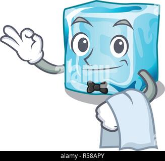 Waiter Ice cubes set on wiht character Stock Vector