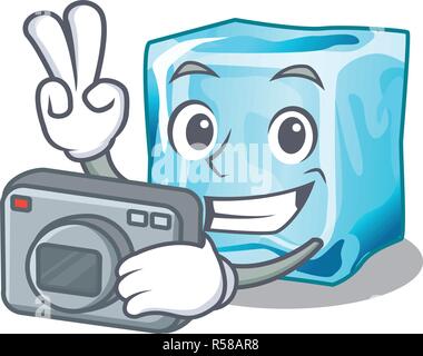 Photographer Ice cubes set on wiht character Stock Vector