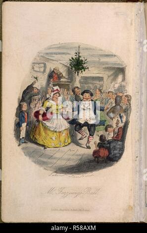 Mr Fezziwig's Ball. A Christmas Carol in prose. Being a Ghost-story of. Chapman & Hall: London, 1843. Mr Fezziwig's Ball.Colour illustration from 'A Christmas Carol in prose. Being a Ghost-story of Christmas', by Charles Dickens, with illustrations by John Leech. Source: C.58.b.7, frontispiece. Language: English. Stock Photo