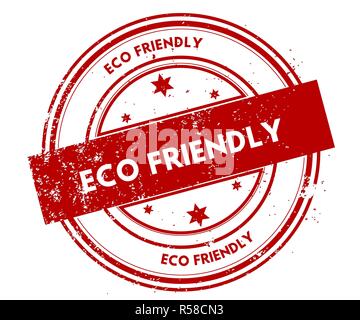 eco friendly red round grunge vintage ribbon stamp Stock Photo - Alamy