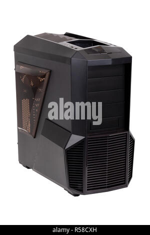 Empty black computer case, midi tower for micro ATX motherboard and ATX ...