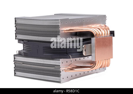 CPU Cooler with heat-pipes and ventilator fan for mew processors 9th generation isolated on white background Stock Photo