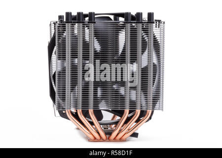 CPU Cooler with heat-pipes and ventilator fan for mew processors 9th generation isolated on white background Stock Photo