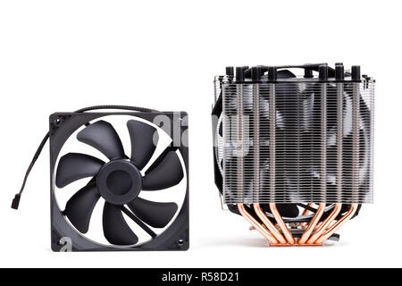 CPU Cooler with heat-pipes and ventilator fan for mew processors 9th generation isolated on white background Stock Photo