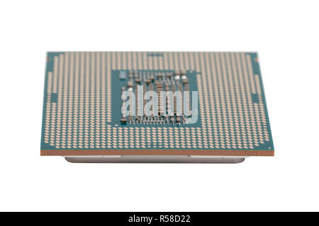 Modern computer x86 processor 9th generation, modern central processing unit (CPU), isolated on white background Stock Photo