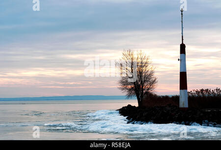 Breakwater at Lake Balaton in winter time , Hungary ( Badacsony ) Stock Photo