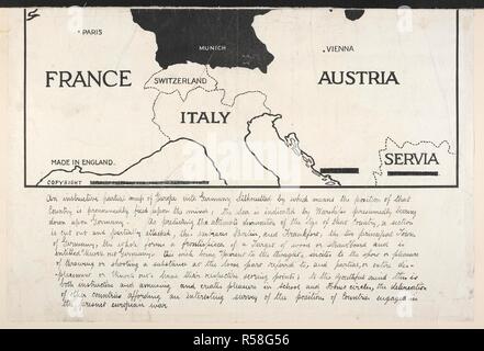 A map of the First World War, showing France,Switzerland,Italy,Austria and Serbia. Knock out Germany. An instructive partial map of Europe with Germany silhouetted, etc. [London] : S[p]ecially prepared for the Toy Target Company, [1914]. 345 x 365 mm. Source: Maps.1078.(41). Stock Photo