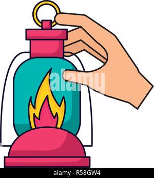 hand holding lantern camping summer vector illustration Stock Vector