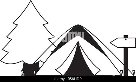 tent pine tree guide signal camping summer vector illustration Stock ...