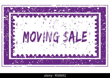 MOVING SALE in magenta grunge square frame stamp Stock Photo