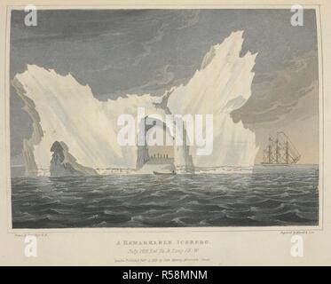 A remarkable iceberg. July, 1818. Lat.74 & Long. 65 W. Voyage of Discovery, made under the orders of the Admiralty, in his Majesty's ships Isabella and Alexander for the purpose of exploring Baffin's Bay, and enquiring into the possibility of a North-West Passage. London : cxlix. J. Murray, 1819. Source: G.7399 plate opposite page 58. Author: ROSS, JOHN. Stock Photo