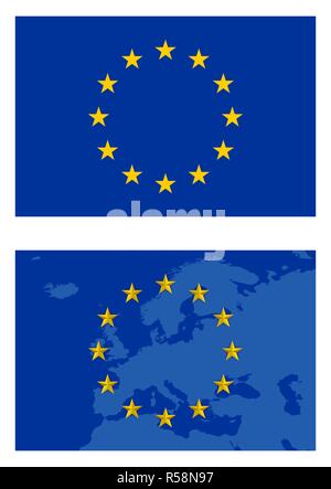 Vector europe flag and map isolated on white background Stock Vector
