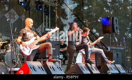 Jekabpils, Latvia - August 4, 2018: Italian metal band Egosystema performing at Metalshow Open Air festival in Latvia. Stock Photo